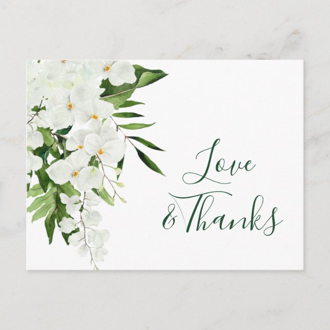 Elegant White Orchids Bohemian Wedding Thank You Postcard (Front)