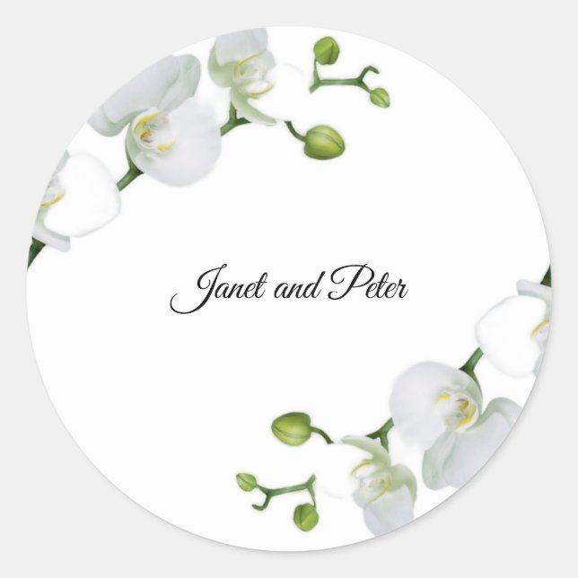 Elegant white orchids   classic round sticker (Front)