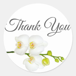 Elegant White Orchids Couple's Initials & Date Classic Round Sticker