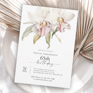 Elegant White Orchids Floral 65th Birthday Invitation