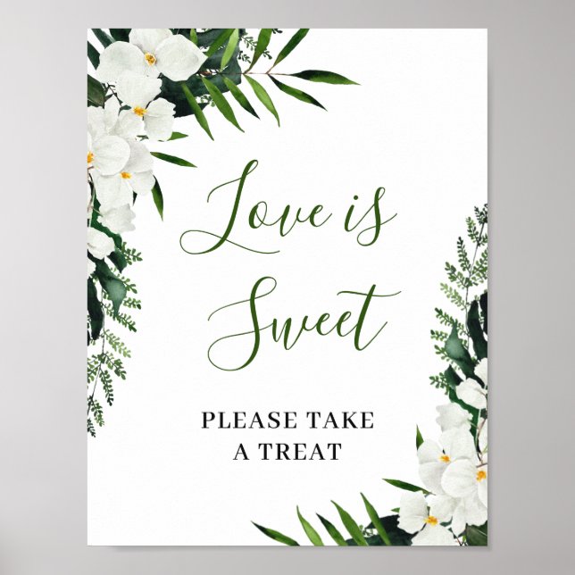 Elegant White Orchids Love is Sweet Wedding Sign (Front)