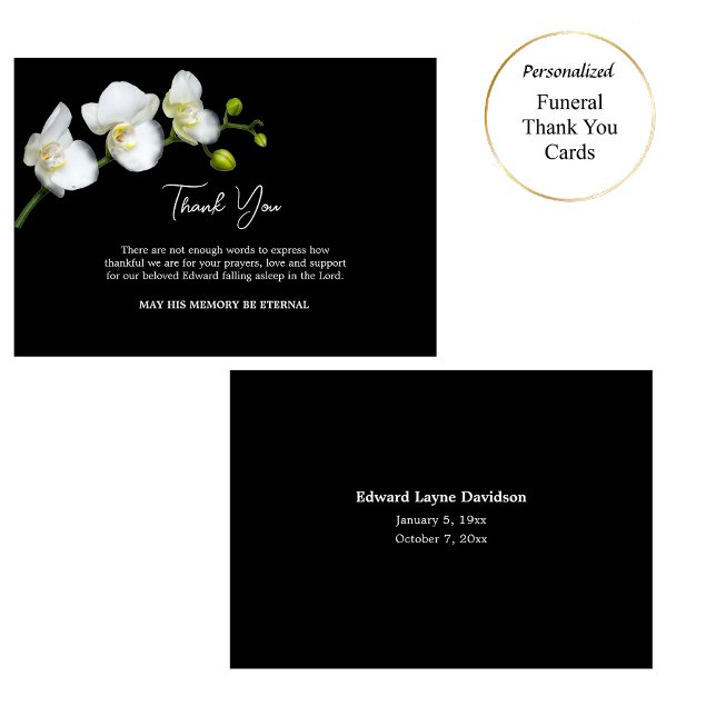 Elegant White Orchids Orthodox Christian Funeral Thank You Card (Creator Uploaded)