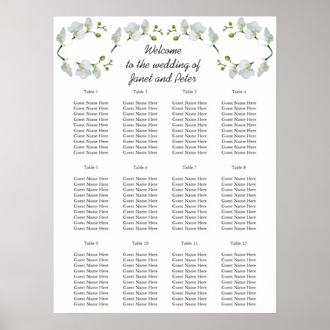 Elegant white orchids Seating Charts (Front)