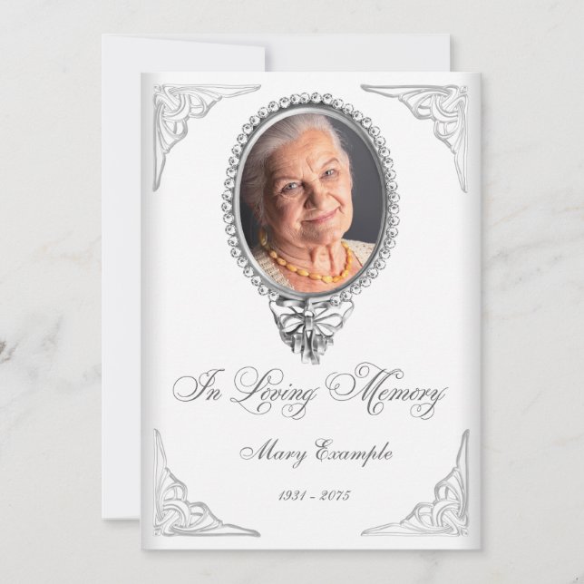 Elegant White Order of Service Mourning Cards (Front)