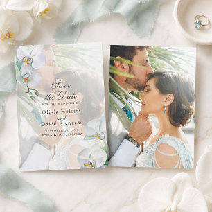 Elegant White Orhids Photo Wedding Save the Date