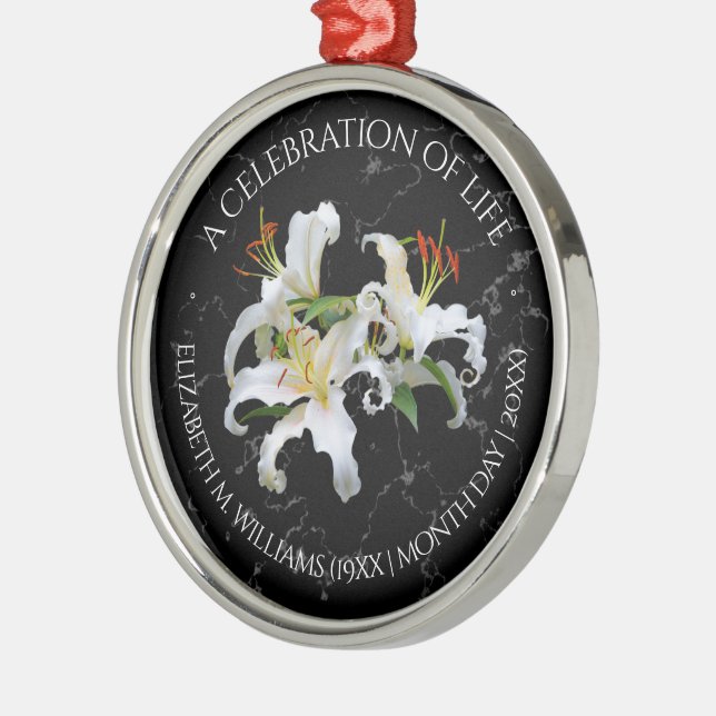 Elegant White Oriental Lilies Celebration of Life Metal Ornament (Left)