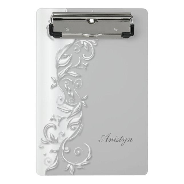 Elegant White Ornate Design Mini Clipboard (Front)