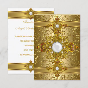 Elegant White Ornate Rich Gold Birthday Party Invitation