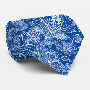 Elegant White Paisley On Navy Blue Background Tie