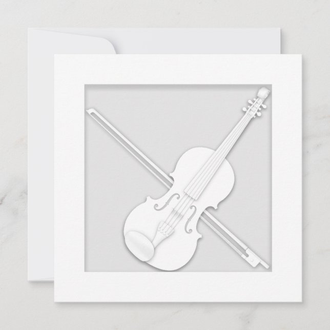 Elegant White Paper Violin & Bow Musician's Thank You Card (Front)