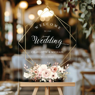 Elegant, White, Pastel, Flower, Geometric Wedding  Acrylic Sign