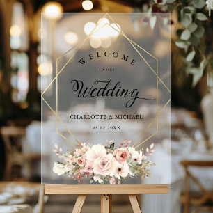 Elegant, White, Pastel, Flower, Geometric Wedding  Acrylic Sign