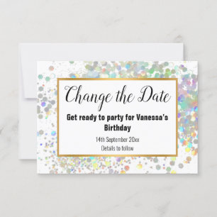 ELEGANT WHITE PASTEL SPOT CHANGE THE DATE RSVP CARD