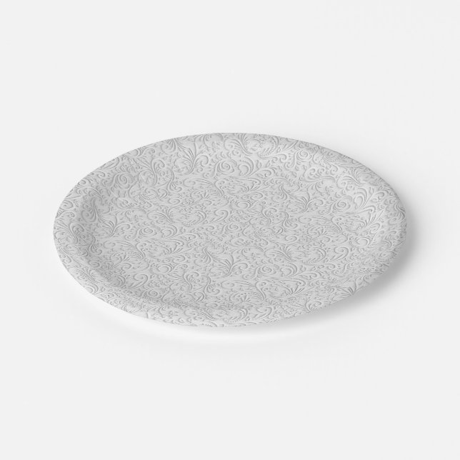 Elegant white pattern paper plate (Angled)