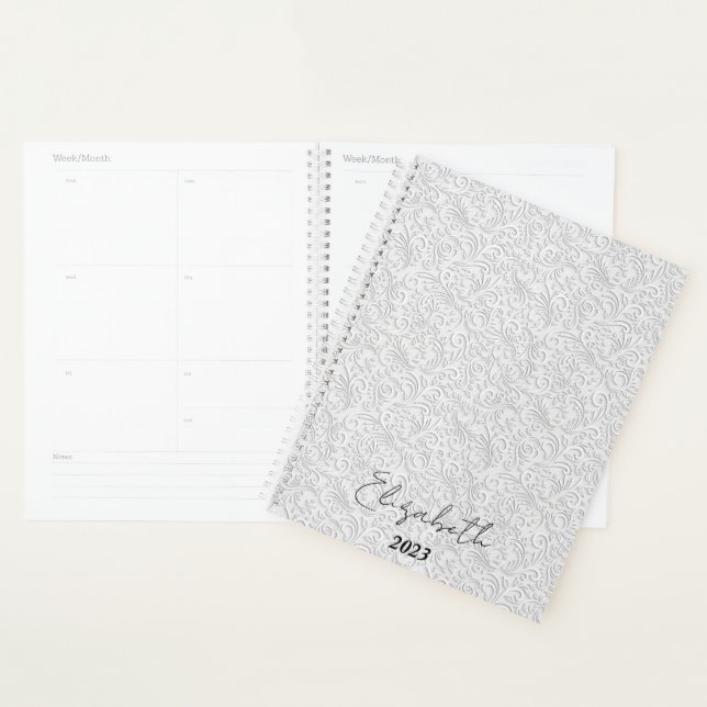 Elegant white pattern personalised, custom year planner (Display)