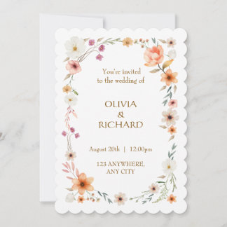 Elegant White & Peach  Floral Wedding invitations