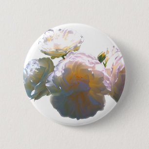 Elegant white peach orange blush roses 6 cm round badge
