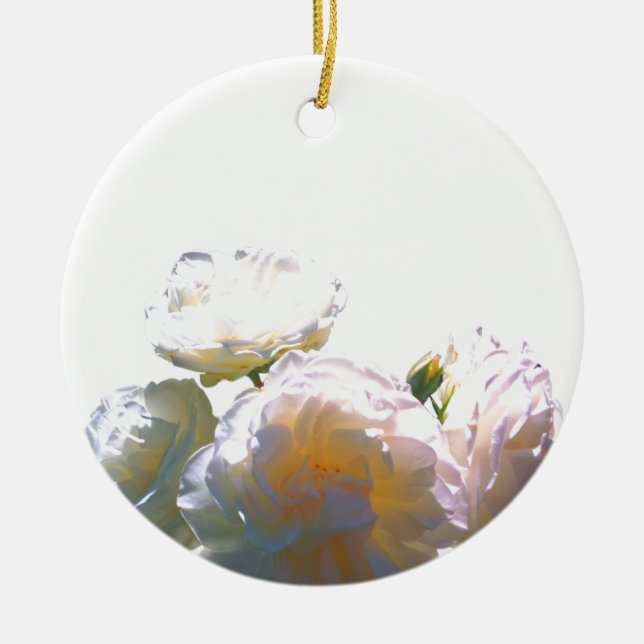 Elegant white peach orange blush roses ceramic ornament (Front)