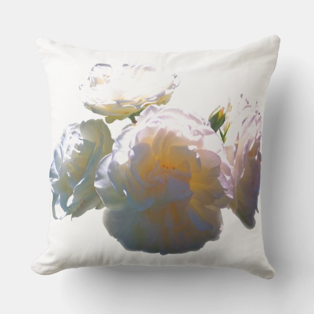Elegant white peach orange blush roses cushion (Front)