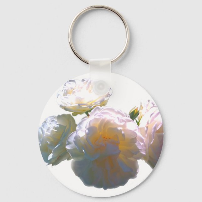 Elegant white peach orange blush roses key ring (Front)