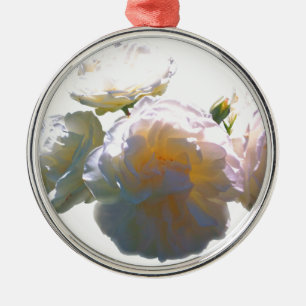 Elegant white peach orange blush roses metal ornament