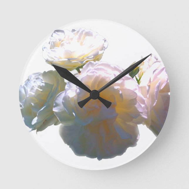 Elegant white peach orange blush roses round clock (Front)