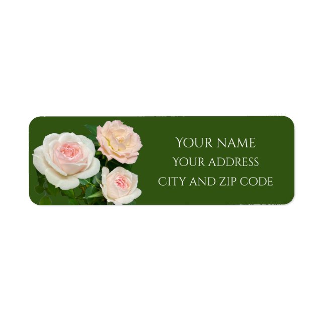 Elegant white peachy pink roses   return address label (Front)