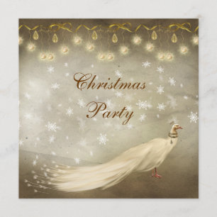Elegant White Peacock Classy Christmas Party Invitation