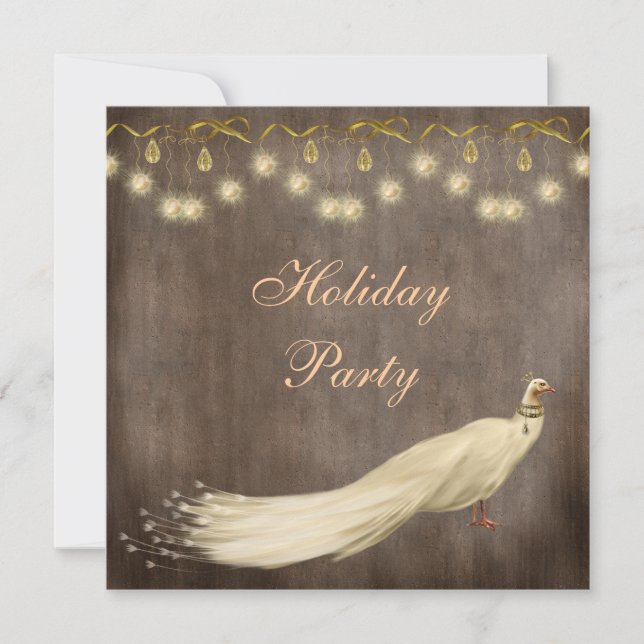 Elegant White Peacock Corporate Christmas Party Invitation (Front)