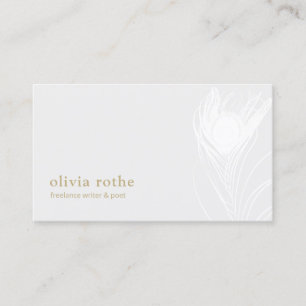 Elegant White Peacock Feather Business Card