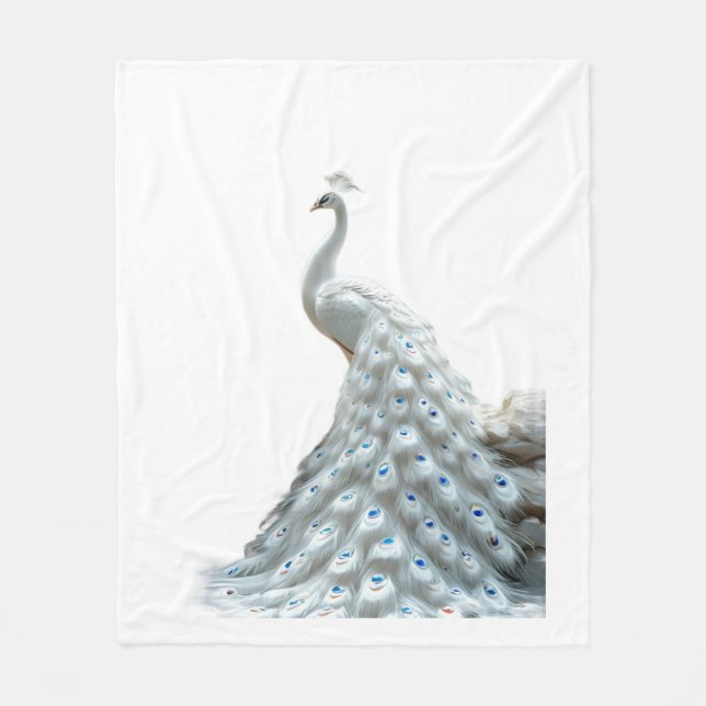 Elegant White Peacock Throw Blanket (Front)