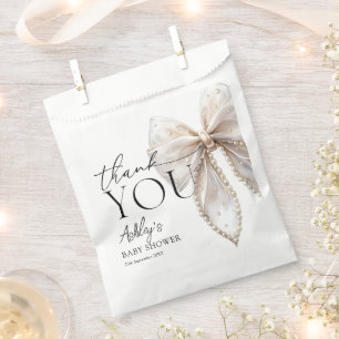 Elegant White Pearl Bow Baby Shower Thank You Favour Bag