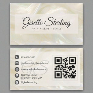 Elegant White Pearl Opal Stone QR Code Business Card