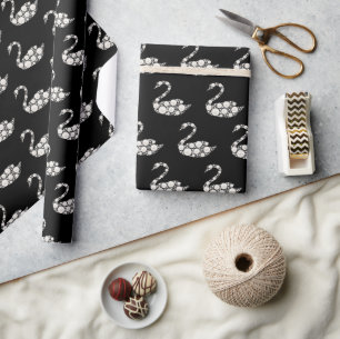 Elegant White Pearl Swan on Black Background Wrapping Paper