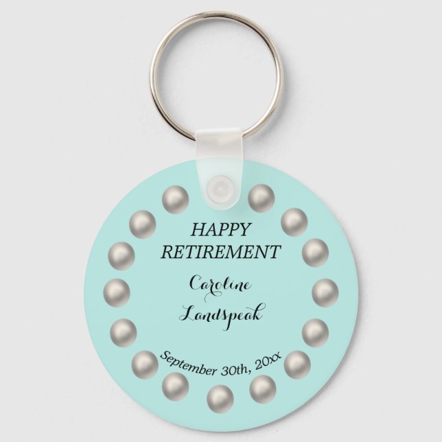 Elegant White Pearls for Happy Retirement Key Ring (Front)