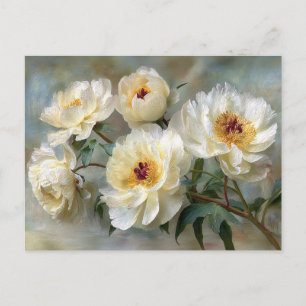 Elegant White Peonies in Bloom Postcard