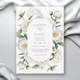 Elegant White Peonies Watercolor Floral Wedding Invitation