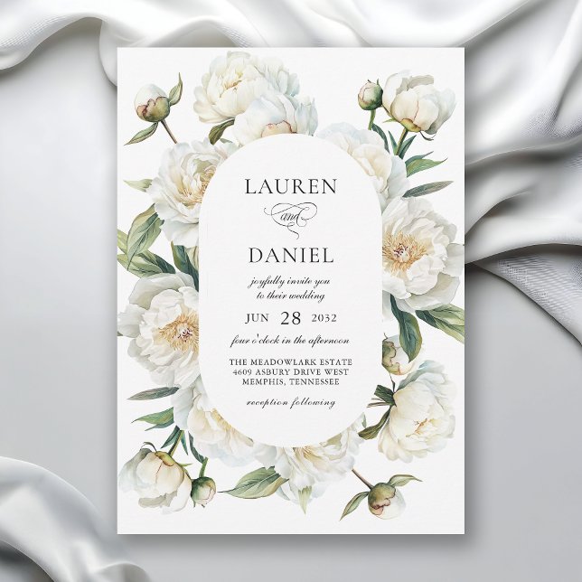 Elegant White Peonies Watercolor Floral Wedding Invitation (Available in both printed and instant download digital formats.
)