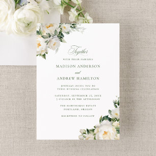 Elegant White Peonies Wedding Invitation