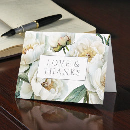 Elegant White Peonies Wedding Thank You Card