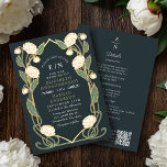 Elegant White Peony Art Nouveau QR Code Wedding Invitation<br><div class="desc">Capture timeless elegance with this Art Nouveau-inspired invitation! Featuring white peonies,  leaves against a blue background,  this design sets the tone for a sophisticated celebration. Perfect for weddings,  galas,  and milestone events! Please note that the gold on this product is NOT real foil; it is printed flat.</div>