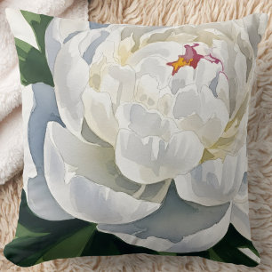 Elegant White Peony Bloom Cushion