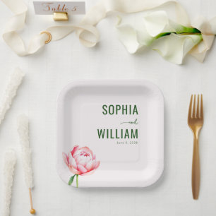 Elegant White Peony Floral Paper Plate