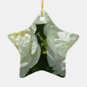 Elegant white peony floral white flower photo ceramic ornament