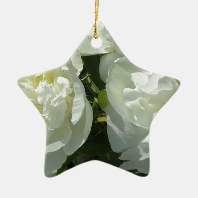 Elegant white peony floral white flower photo ceramic ornament (Front)