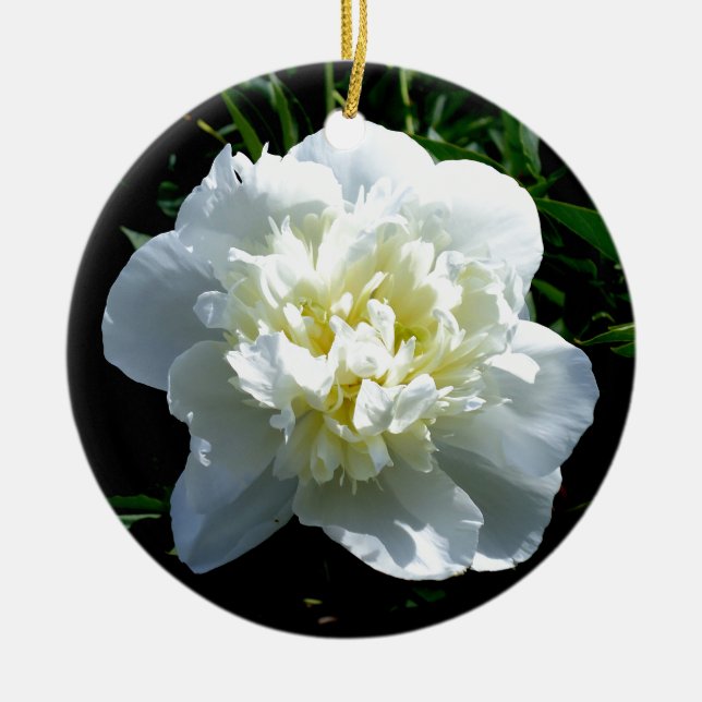 Elegant white peony floral white flower photo ceramic ornament (Front)