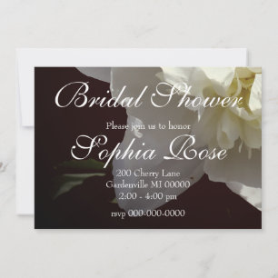 Elegant white peony floral white flower photo invitation