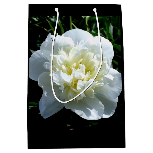 Elegant white peony floral white flower photo medium gift bag (Front)