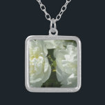 Elegant white peony floral white flower photo silver plated necklace<br><div class="desc">Elegant white peonies glowing in the noon day sun.</div>