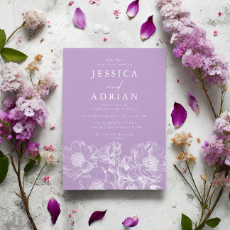 Elegant White Peony Line Art Wedding Invitation
